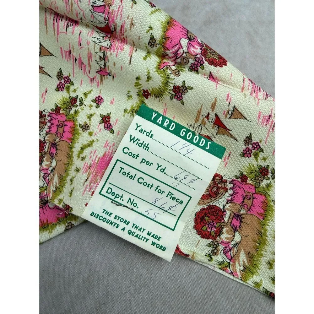 Vintage 1950s Novelty Print Fabric Rayon Blend NWT 45x46”